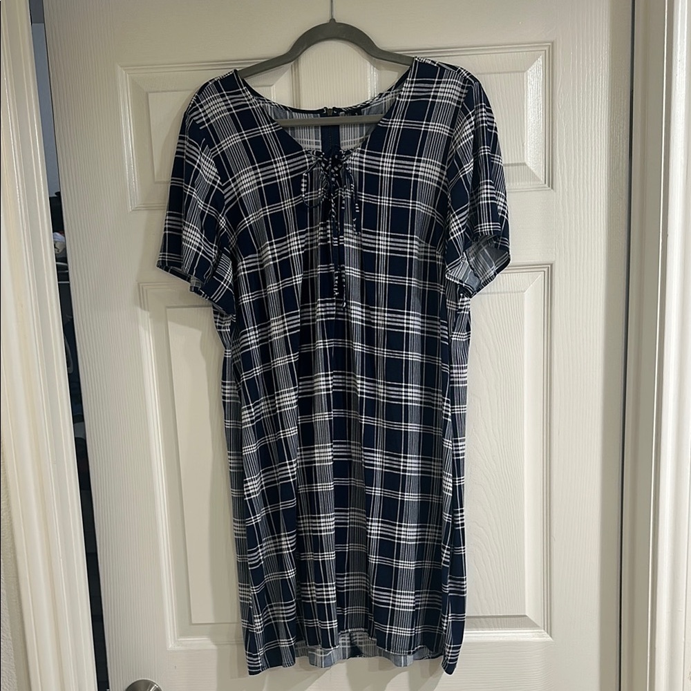 Torrid Blue and White plaid Casual Mini dress with Short Sleeves